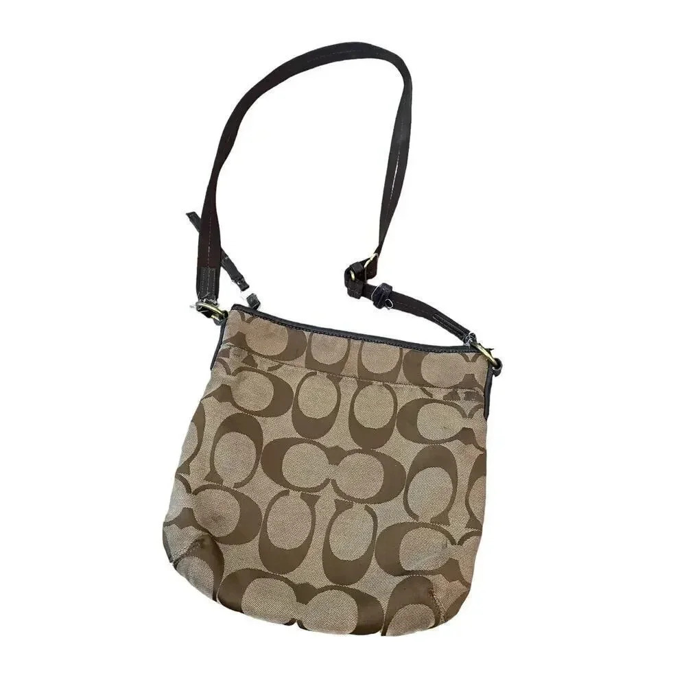 Coach Brown Crossbody Classic C’s Canvas Material Satchel Bag Purse - Picture 3 of 5